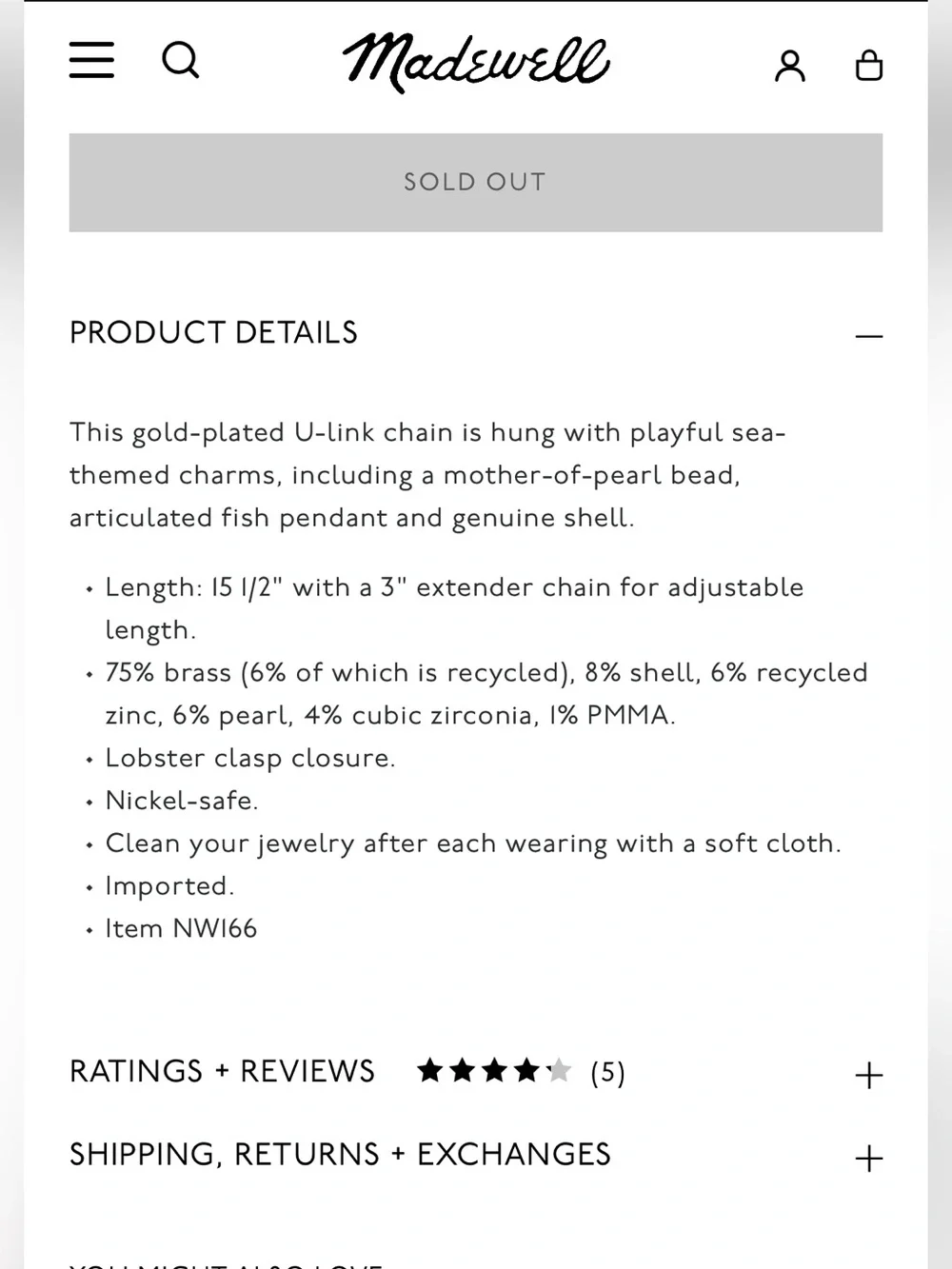 Madewell Mother of Pearl U-Link Charm Necklace - Picture 5 of 5